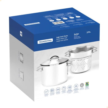 Jogo Cozi-Pasta Tramontina Solar em Aço Inox Fundo Triplo com Alças 2 Peças 20 cm 65500410