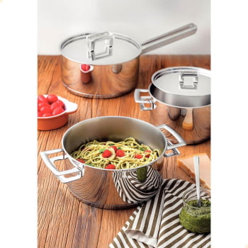 Jogo de Panelas Tramontina Brava em Aço Inox Fundo Triplo com Tampa Plana 5 Peças 65400010