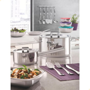 Jogo de Panelas Tramontina Brava em Aço Inox Fundo Triplo com Tampa Plana 5 Peças 65400010