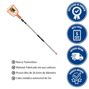 Kit Colhedor De Frutas Médio Tramontina Em Aço 77819151 + Cabo Metálico Extensível 5m Tramontina