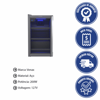 Cervejeira Venax Blue Light 100L Porta Invertida Grafite 127V Prateleiras Reguláveis 29155