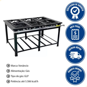Fogão Industrial Maxi 6 Queimadores Duplo Venâncio Gás Glp Baixa Pressão 15304