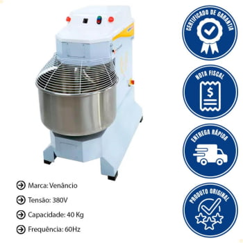 Amassadeira Espiral Industrial Venâncio 40Kg 2 Velocidades 380V Trifásica 16850