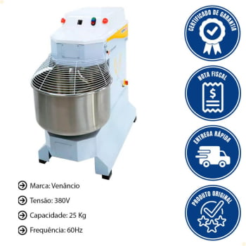 Amassadeira Espiral Venâncio 25kg 2 Velocidades 380V Trifásico Vaes25 16844