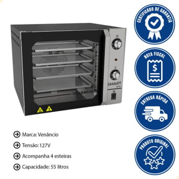 Forno Convector Venâncio Smart Basic 4 Esteiras com Corpo Preto e Painel Inox 127V FCSB4EPRIN