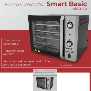 Forno Convector Venâncio Smart Basic 4 Esteiras com Corpo Preto e Painel Inox 127V FCSB4EPRIN
