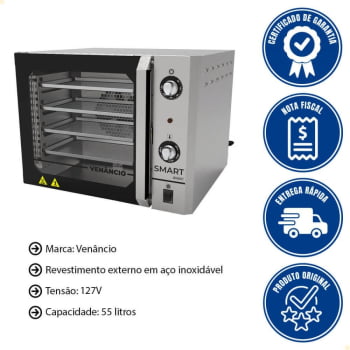 Forno Industrial Convector Venâncio Elétrico Smart Basic 4 Esteira Corpo e Painel Inox 127v FCSB4E
