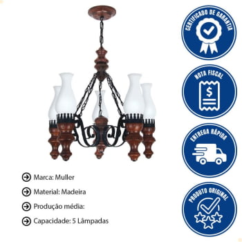 Lustre Muller Rustico 5 Lâmpadas Envelhecido 805E
