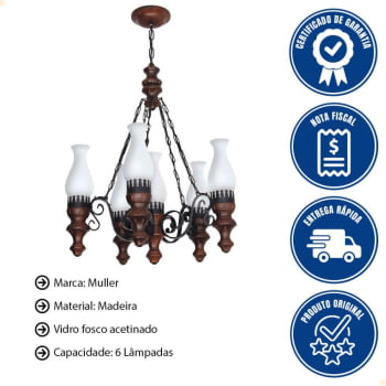 Lustre Muller Rustico 6 Lâmpadas Envelhecido 806E