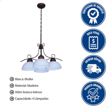 Lustre Muller Requint 4 Lâmpadas Envelhecido 8906E