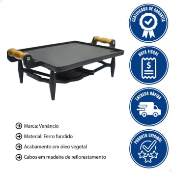 Rechaud Ferro Fundido Venancio Retangular Liso 300x250x134 RRLFV