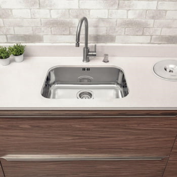 Cuba de Embutir Tramontina Lavínia 48 BL Prime Em Aço Inox Alto Brilho 48x34 cm Com Válvula e Sifão