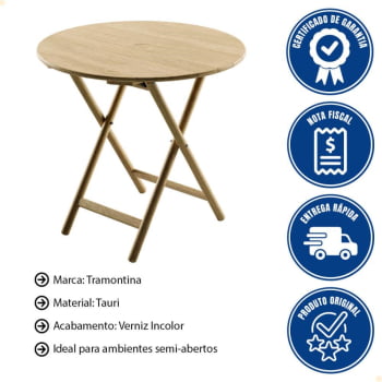 Mesa Dobrável Redonda Tramontina Bossa 80x75 cm em Madeira Tauari Natural 13695080