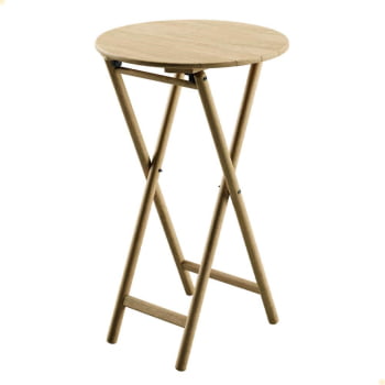 Mesa Dobrável Redonda Alta Tramontina Bossa 60x96 cm em Madeira Tauari Natural 13696080 Mesa Dobrável Redonda Alta Tramontina Bossa 60x96 cm em Madeira Tauari Natural 13696080