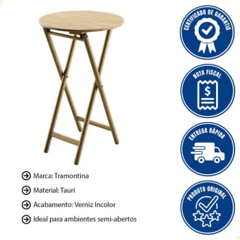 Mesa Dobrável Redonda Alta Tramontina Bossa 60x96 cm em Madeira Tauari Natural 13696080