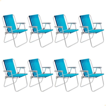 Kit 08 Cadeiras de Praia Tramontina Samoa Alta Alumínio c/ Assento Azul Cristal e Marinho 92900002 Kit 08 Cadeiras de Praia Tramontina Samoa Alta Alumínio c/ Assento Azul Cristal e Marinho 92900002