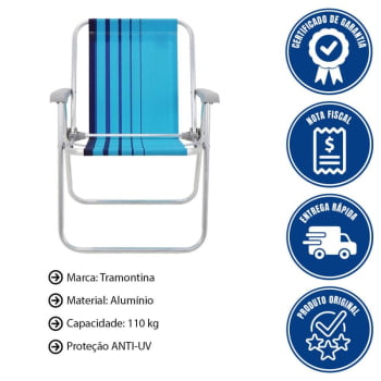 Kit 08 Cadeiras de Praia Tramontina Samoa Alta Alumínio c/ Assento Azul Cristal e Marinho 92900002