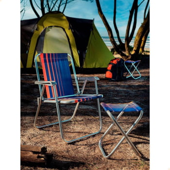Kit 08 Cadeiras e Praia Tramontina Samoa Alta em Alumínio com Assento Azul Escuro e Laranja 92900000