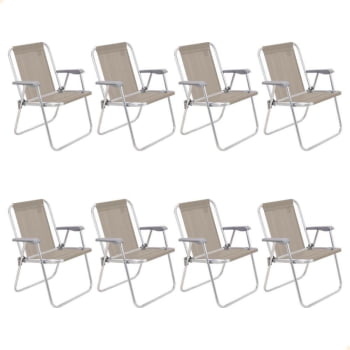 Kit 8 Cadeiras de Praia Tramontina Samoa Alta em Alumínio Camurça 92900/005