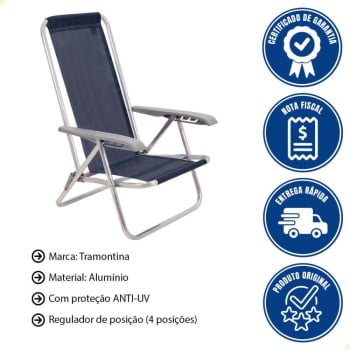 Cadeira de Praia Reclinável Tramontina Bali Baixa em Alumínio com Assento Azul Escuro 92900106