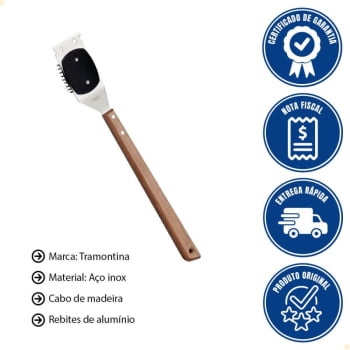 Escova para Grelhas Tramontina Churrasco com Lâmina em Aço Inox e Cabo de Madeira 41.6 cm 26445100