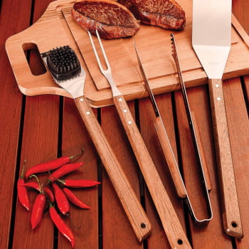 Escova para Grelhas Tramontina Churrasco com Lâmina em Aço Inox e Cabo de Madeira 41.6 cm 26445100