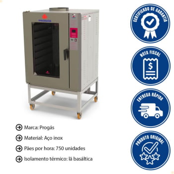 Forno Turbo Industrial Progás PRP-10000 Style Com Vapor Elétrico 380V Trifásico Para 10 Esteiras