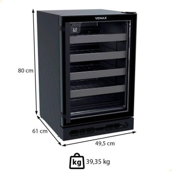Adega de Embutir Venax Cave In 100L 24 Garrafas Preto Fosco Porta de Vidro Led Branco 127V 27716