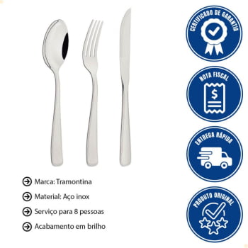 Faqueiro Tramontina Pacific Inox C/ Acabamento Alto Brilho E Detalhes no Cabo 48 Pçs 66962144