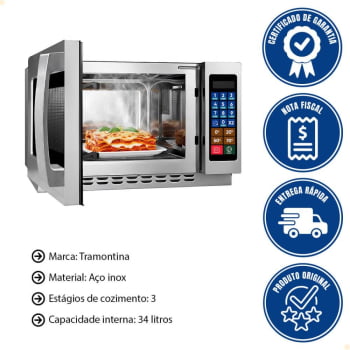 Micro-ondas Industrial Saro Em Aço Inox 34L Digital 220V 1000W MC22
