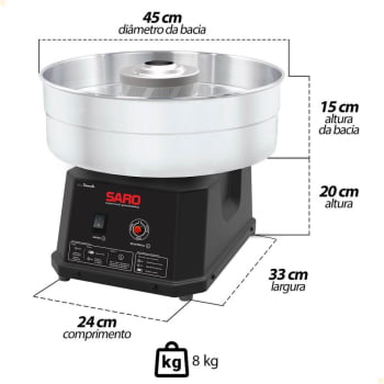 Máquina de Fazer Algodão Doce Saro Industrial Elétrica Inox e Preto Festas Portátil Bivolt AD