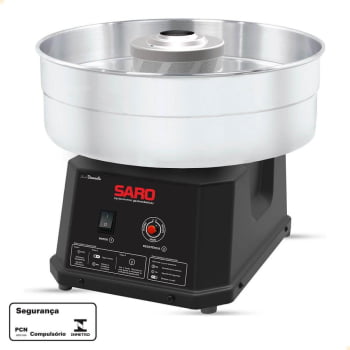 Máquina de Fazer Algodão Doce Saro Industrial Elétrica Inox e Preto Festas Portátil Bivolt AD
