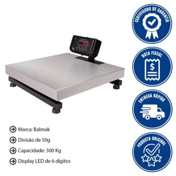Balança Digital de Plataforma Standard Balmak K-300lCB Inox 300Kg Com Coluna PA2681