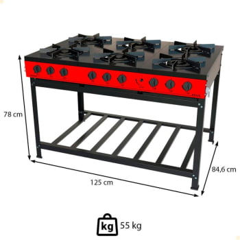 Fogão Industrial Venâncio a Gás GLP Bravo 6 Bocas Vermelho BR6BVM