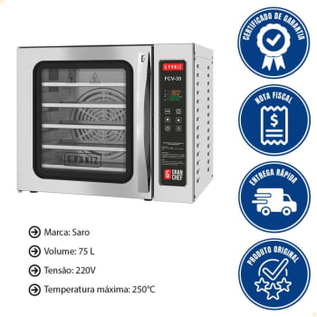 Forno Convector Granchef Gpaniz FCVF 35 Flan Digital Com Vapor Em Inox 220V