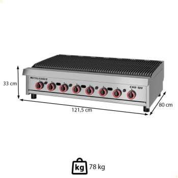 Char Broiler Chapa A Gás Metalcubas CHB 120 120x50cm 8 Queimadores Acendimento Automático