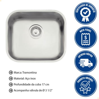 Cuba Tramontina Prime em Aço Inox Acetinado 40X34 cm com Válvula e Tanque Acetinado 50x40 e Sifão 94