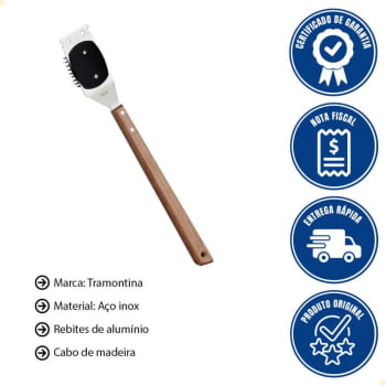 Escova para Grelhas 3 UnidadesTramontina Churrasco com Lâmina em Aço Inox e Cabo de Madeira 41.6 cm 