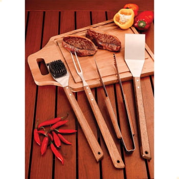 Escova para Grelhas 3 UnidadesTramontina Churrasco com Lâmina em Aço Inox e Cabo de Madeira 41.6 cm 