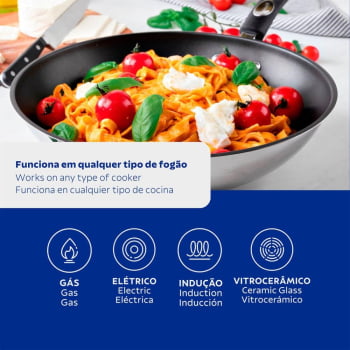 Panela Wok Tramontina Astro Silicone em Aço Inox com Fundo Triplo Antiaderente 28 cm 3,3 L 62138288