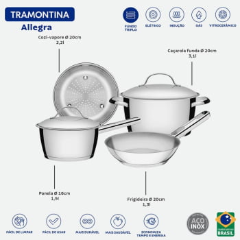Jogo de Panelas Tramontina Allegra em Aço Inox com Fundo Triplo 4 Peças 65660270