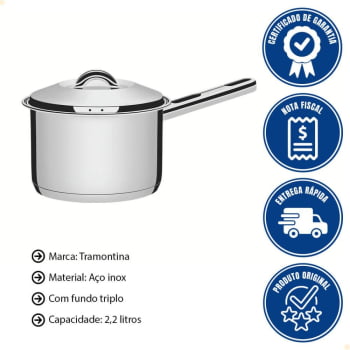 Caldeirão Tramontina Solar em Aço Inox Fundo Triplo com Tampa e Cabo 16 cm 2,2 L 62507160