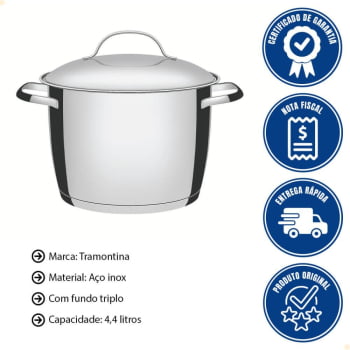 Caldeirão Tramontina Allegra em Aço Inox com Fundo Triplo 20 cm 4,4 L 62655200