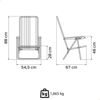 Kit 04 Cadeiras de Praia Reclinável Tramontina Bali Baixa Alumínio Assento Azul e Laranja 92900100
