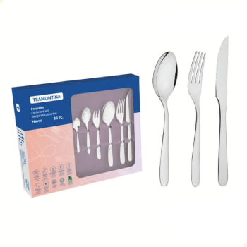 Faqueiro Tramontina Havaí Aço Inox Faca para Churrasco Brilho Detalhes no Cabo 36 Peças 66905130
