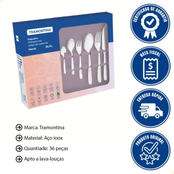 Faqueiro Tramontina Havaí Aço Inox Faca para Churrasco Brilho Detalhes no Cabo 36 Peças 66905130