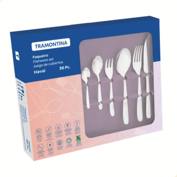 Faqueiro Tramontina Havaí Aço Inox Faca para Churrasco Brilho Detalhes no Cabo 36 Peças 66905130