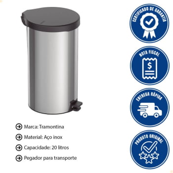Lixeira Inox com Pedal New Tramontina com Acabamento Polido 20 L 94538720