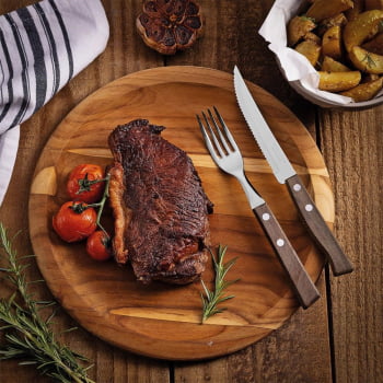 Jogo De Talheres Para Churrasco Tramontina Aço Inox E Cabos De Madeira Natural 12 Peças 22299002