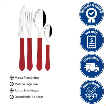 Faqueiro Tramontina Leme com Lâminas em Aço Inox e Cabos de Polipropileno Vermelho 12 Peças 23198715